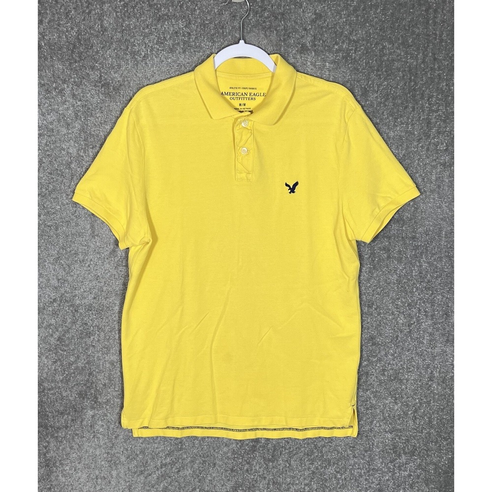 American Eagle AEO Athletic Fit Polo Shirt Mens Size Medium Yellow Short Sleeve
